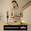 Batidora de mano - Braun Minipimer 7 MQ7025X, 1000 W, Vaso de 0.6 l, ActiveBlade, Easy Click Plus, SplashControl, 3 accesorios + Picadora, Negro/Acero